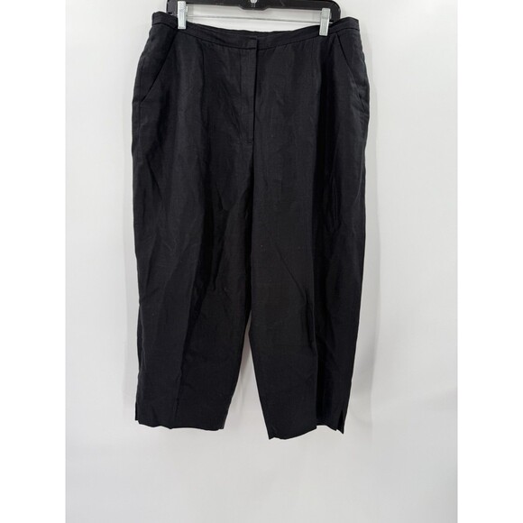 Laura Ashley Woman Black 100% Linen Cropped Wide Leg Pants Size 16W  EUC - Picture 1 of 12